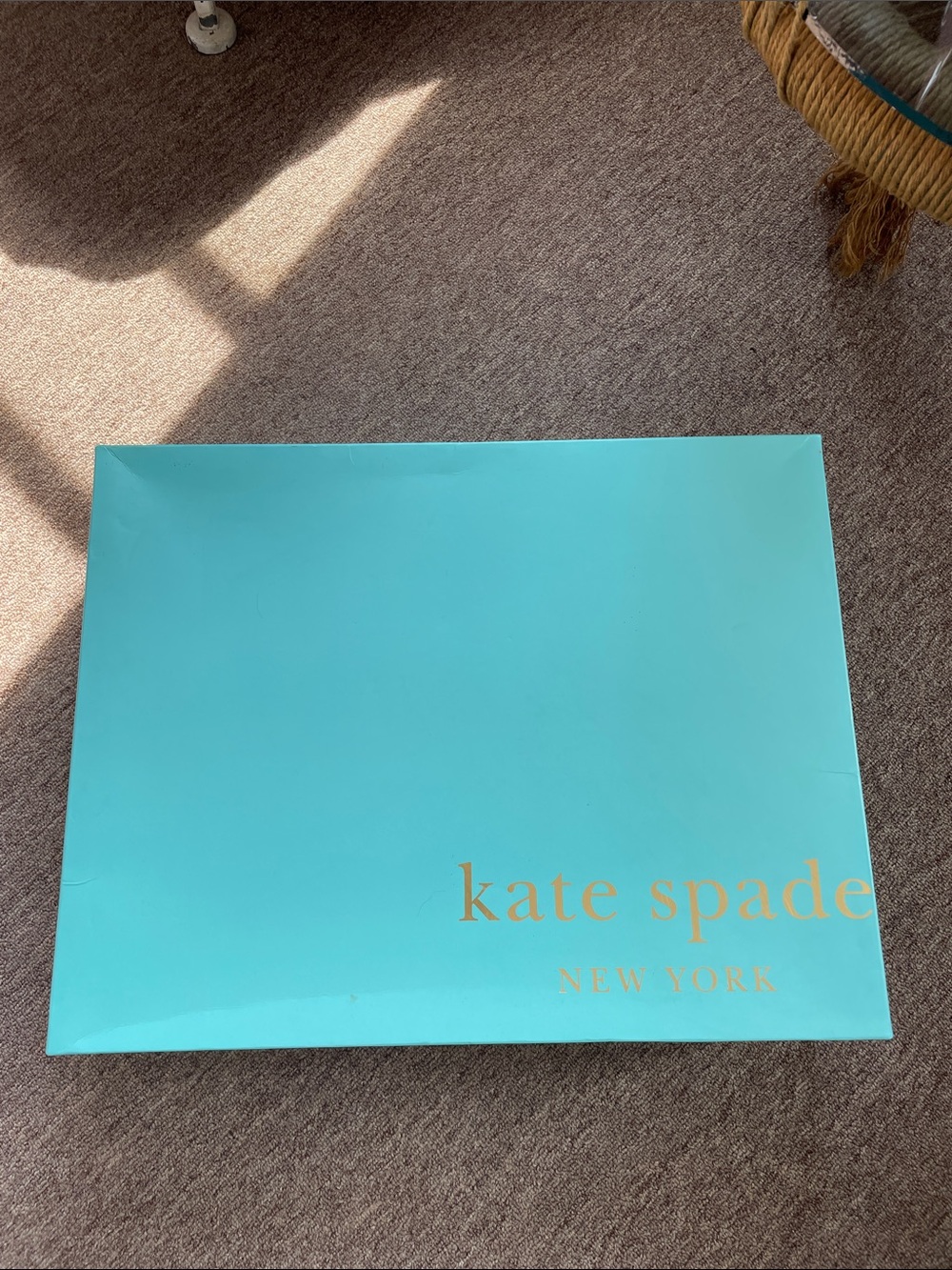kate spade turquoise shopping box with gold logo
